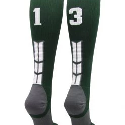 MadSportsStuff Dark Green Player ID Custom Number Over The Calf Socks For Softball Baseball Football Boys And Girls Softball Socks