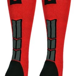 MadSportsStuff Red And Black Player ID Custom Number Over The Calf Socks For Softball Baseball Football Boys And Girls Baseball Socks