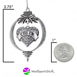 MadSportsStuff Cheerleading Christmas Ornament With Crystal Cheer Heart Charm For Cheerleader