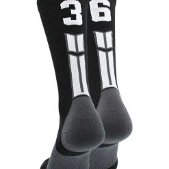 MadSportsStuff Black Player ID Custom Number Crew Socks For Basketball Lacrosse Volleyball Boys And Girls