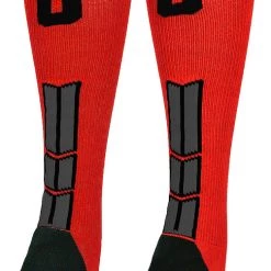 MadSportsStuff Red And Black Player ID Custom Number Over The Calf Socks For Softball Baseball Football Boys And Girls Baseball Socks