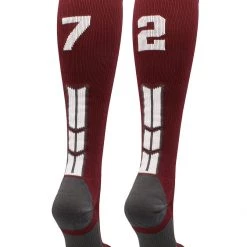 MadSportsStuff Maroon Player ID Custom Number Over The Calf Socks For Softball Baseball Football Boys And Girls Softball Socks