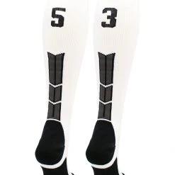 MadSportsStuff White Player ID Custom Number Over The Calf Socks For Softball Baseball Football Boys And Girls Softball Socks