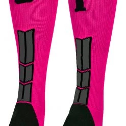 MadSportsStuff Neon Pink And Black Player ID Custom Number Over The Calf Socks For Softball Baseball Football Boys And Girls Baseball Socks