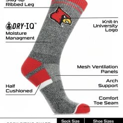 TCK All Schools Louisville Cardinals Socks Victory Parade Crew Length