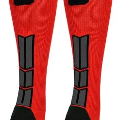 MadSportsStuff Baseball Socks Red And Black Player ID Custom Number Over The Calf Socks For Softball Baseball Football Boys And Girls