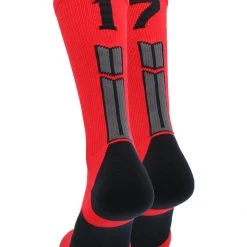 MadSportsStuff Red And Black Player ID Custom Number Crew Socks For Basketball Lacrosse Volleyball Boys And Girls Volleyball Socks