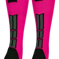 MadSportsStuff Neon Pink And Black Player ID Custom Number Over The Calf Socks For Softball Baseball Football Boys And Girls Baseball Socks