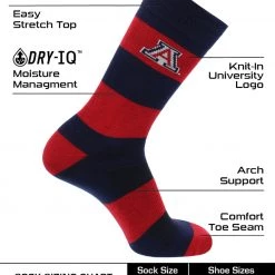 TCK All Schools Arizona Wildcats Socks Game Day Striped Crew Socks