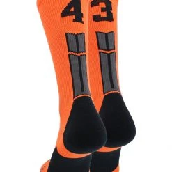 MadSportsStuff Volleyball Socks Orange And Black Player ID Custom Number Crew Socks For Basketball Lacrosse Volleyball Boys And Girls