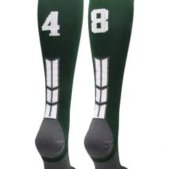 MadSportsStuff Dark Green Player ID Custom Number Over The Calf Socks For Softball Baseball Football Boys And Girls