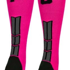 MadSportsStuff Neon Pink And Black Player ID Custom Number Over The Calf Socks For Softball Baseball Football Boys And Girls Baseball Socks