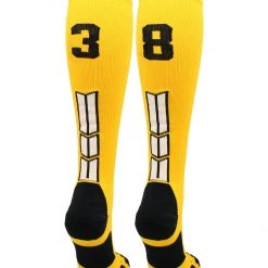 MadSportsStuff Gold Player ID Custom Number Over The Calf Socks For Softball Baseball Football Boys And Girls Softball Socks