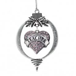 MadSportsStuff Christmas Ornament With Crystal Teacher Heart Charm