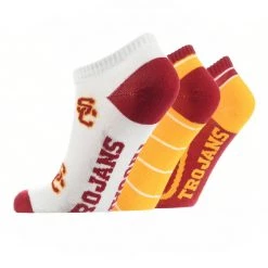 TCK USC Trojans No Show Socks Full Field 3 Pack All Schools