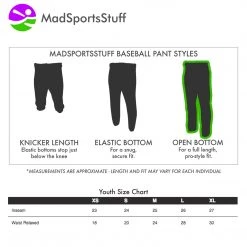 MadSportsStuff Youth Baseball Pants Open Bottom Boys Pro Line