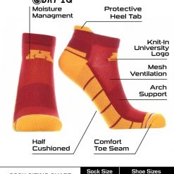TCK All Schools Minnesota Golden Gophers Low Cut Ankle Socks With Tab