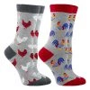WHD Chicken Socks With Hens And Roosters For Women - Chicken Lovers Gift - 2-Pack Crazy Socks - Crew