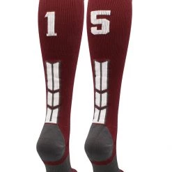 MadSportsStuff Softball Socks Maroon Player ID Custom Number Over The Calf Socks For Softball Baseball Football Boys And Girls