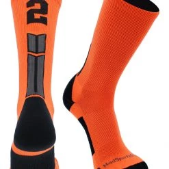 MadSportsStuff Orange And Black Player ID Custom Number Crew Socks For Basketball Lacrosse Volleyball Boys And Girls
