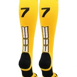 MadSportsStuff Gold Player ID Custom Number Over The Calf Socks For Softball Baseball Football Boys And Girls Softball Socks