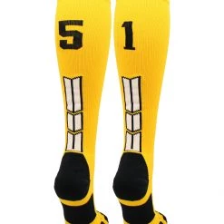 MadSportsStuff Gold Player ID Custom Number Over The Calf Socks For Softball Baseball Football Boys And Girls