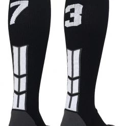 MadSportsStuff Black Player ID Custom Number Over The Calf Socks For Softball Baseball Football Boys And Girls