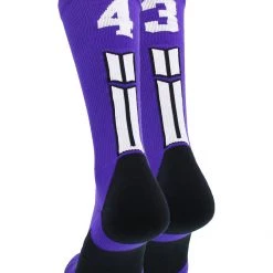 MadSportsStuff Purple Player ID Custom Number Crew Socks For Basketball Lacrosse Volleyball Boys And Girls Volleyball Socks