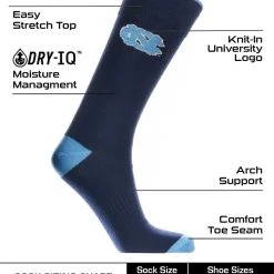 TCK All Schools North Carolina Tar Heels Dress Socks Dean's List Crew Length Socks
