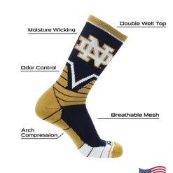 TCK University Of Notre Dame Socks Fighting Irish Victory Crew All Schools