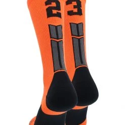 MadSportsStuff Orange And Black Player ID Custom Number Crew Socks For Basketball Lacrosse Volleyball Boys And Girls