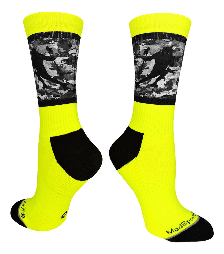MadSportsStuff Lacrosse Socks With Player On Camo Background Crew Socks (multiple Colors) 9 MadSportsStuff Lacrosse Socks With Player On Camo Background Crew Socks (multiple Colors)