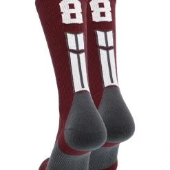 MadSportsStuff Maroon Player ID Custom Number Crew Socks For Basketball Lacrosse Volleyball Boys And Girls