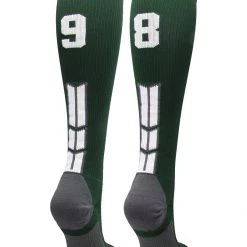MadSportsStuff Dark Green Player ID Custom Number Over The Calf Socks For Softball Baseball Football Boys And Girls