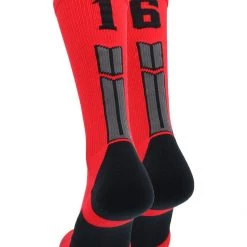 MadSportsStuff Red And Black Player ID Custom Number Crew Socks For Basketball Lacrosse Volleyball Boys And Girls Volleyball Socks