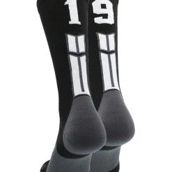 MadSportsStuff Black Player ID Custom Number Crew Socks For Basketball Lacrosse Volleyball Boys And Girls Volleyball Socks