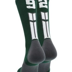 MadSportsStuff Dark Green Player ID Custom Number Crew Socks For Basketball Lacrosse Volleyball Boys And Girls Volleyball Socks