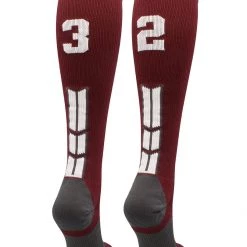 MadSportsStuff Maroon Player ID Custom Number Over The Calf Socks For Softball Baseball Football Boys And Girls Softball Socks