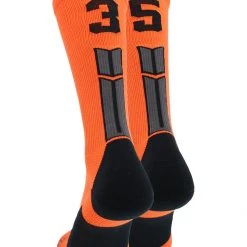 MadSportsStuff Orange And Black Player ID Custom Number Crew Socks For Basketball Lacrosse Volleyball Boys And Girls