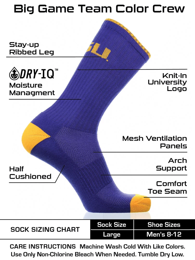 TCK LSU Tigers Socks Campus Legend Crew Length 3 TCK LSU Tigers Socks Campus Legend Crew Length