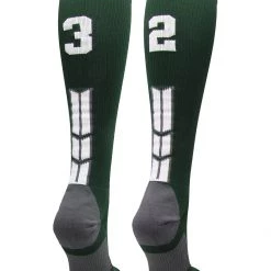 MadSportsStuff Dark Green Player ID Custom Number Over The Calf Socks For Softball Baseball Football Boys And Girls