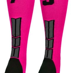 MadSportsStuff Neon Pink And Black Player ID Custom Number Over The Calf Socks For Softball Baseball Football Boys And Girls Baseball Socks