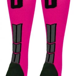MadSportsStuff Neon Pink And Black Player ID Custom Number Over The Calf Socks For Softball Baseball Football Boys And Girls Baseball Socks