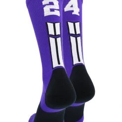 MadSportsStuff Purple Player ID Custom Number Crew Socks For Basketball Lacrosse Volleyball Boys And Girls Volleyball Socks
