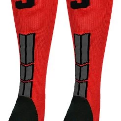 MadSportsStuff Baseball Socks Red And Black Player ID Custom Number Over The Calf Socks For Softball Baseball Football Boys And Girls