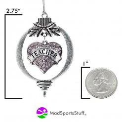 MadSportsStuff Christmas Ornament With Crystal Teacher Heart Charm