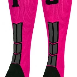 MadSportsStuff Neon Pink And Black Player ID Custom Number Over The Calf Socks For Softball Baseball Football Boys And Girls Baseball Socks