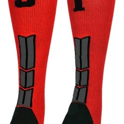 MadSportsStuff Red And Black Player ID Custom Number Over The Calf Socks For Softball Baseball Football Boys And Girls Baseball Socks