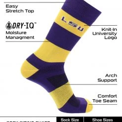 TCK All Schools LSU Tigers Socks Game Day Striped Crew Socks