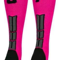 MadSportsStuff Baseball Socks Neon Pink And Black Player ID Custom Number Over The Calf Socks For Softball Baseball Football Boys And Girls